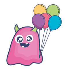 crazy monster with balloons helium character