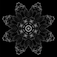 Design With Floral Mandala Ornament. Vector Illustration. Oriental Pattern. Indian, Moroccan, Mystic, Ottoman Motifs. Anti-Stress Therapy Pattern. Black, silver color