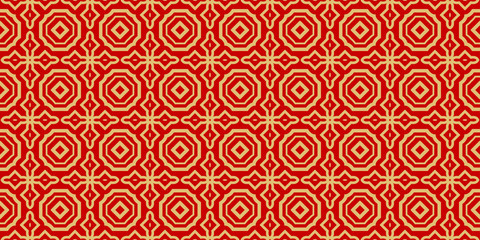 Color Seamless Lace Pattern With Abstract Geometric . Stylish Fashion Design Background For Invitation Card. Illustration. Gold red color