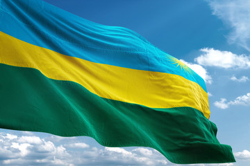 Rwanda flag waving sky background 3D illustration