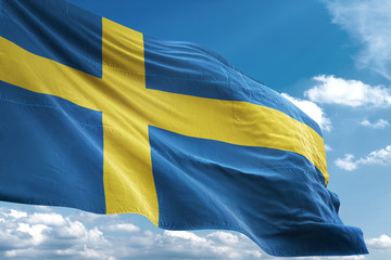 Sweden flag waving sky background 3D illustration