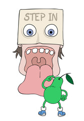 head trying to eat fruit