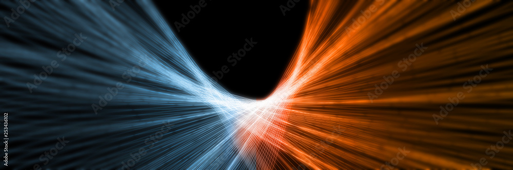 Wall mural 3d rendering of abstract fire and ice lines element against (vs) each other background. heat and col