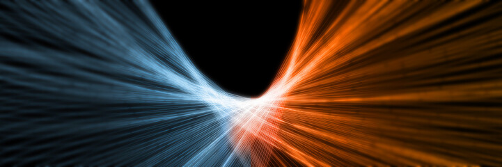 3D Rendering of abstract Fire and Ice lines element against (vs) each other background. Heat and Cold concept