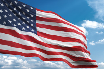 United States flag waving sky background 3D illustration