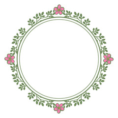 Vector illustration pink flower with leaves arranged in frame hand drawn