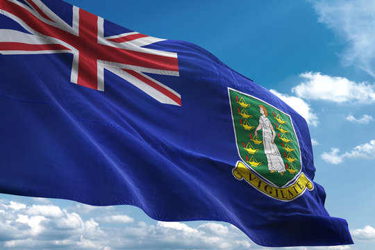 Virgin Islands UK flag waving sky background 3D illustration