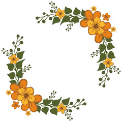 Vector illustration green leaf orange wreath frame for cards hand drawn