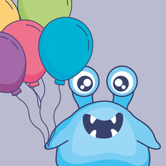 crazy monster with balloons helium character