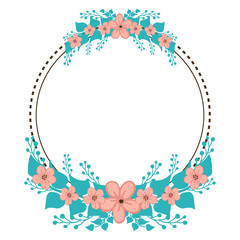 Vector illustration blue leafy flower frame isolated on white backdrop hand drawn