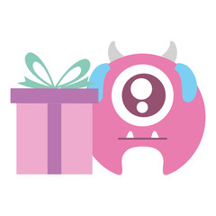 crazy monster with gift comic character