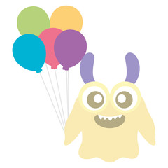 crazy monster with balloons helium character