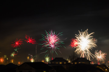 Colorful fireworks in the night sky. Almaty, Kazakhstan