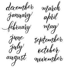 Original hand lettering set of months of the year words