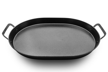 Black plate isolated on white background.