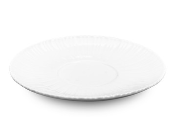 Empty white ceramics plate isolated on white background