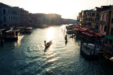 gondolas in the canal dusk