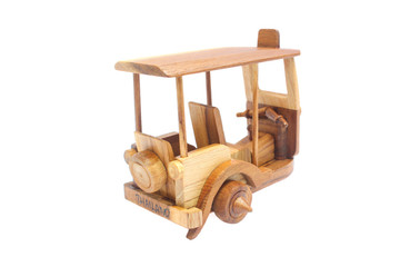 Wooden Tuk Tuk  Taxi model. Three-Wheels on isolated photo
