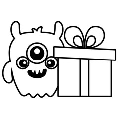 crazy monster with gift comic character