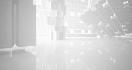 Abstract white parametric interior with window. 3D illustration and rendering.
