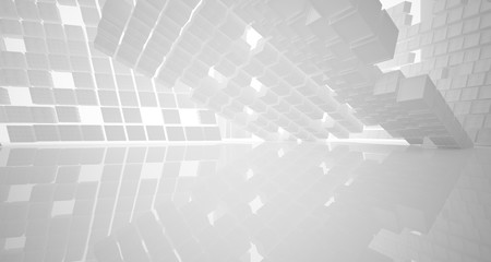 Abstract white parametric interior with window. 3D illustration and rendering.