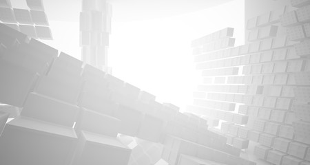 Abstract white parametric interior with window. 3D illustration and rendering.