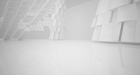 Abstract white parametric interior with window. 3D illustration and rendering.