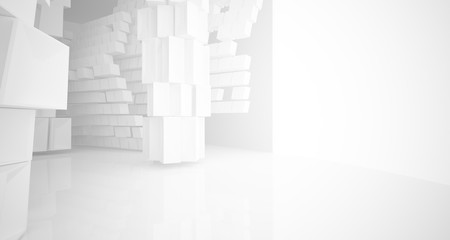Abstract white parametric interior with window. 3D illustration and rendering.