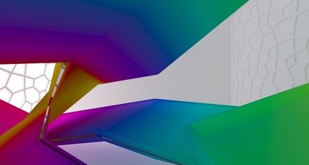 Abstract white and colored gradient  interior multilevel public space with window. 3D illustration and rendering.