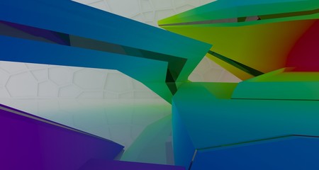 Fototapeta premium Abstract white and colored gradient interior multilevel public space with window. 3D illustration and rendering.