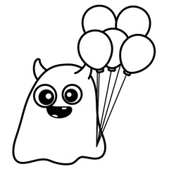crazy monster with balloons helium character