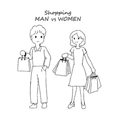 vector doodle shopping concept man vs women