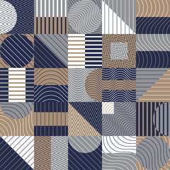 Seamless pattern, geometry shapes in cool blue and brown tones