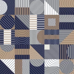 Behang Grijs Naadloos patroon, geometrische vormen in koele blauwe en bruine tinten