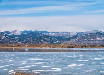 Frozen Lake Baseline Reservoir Boulder Colorado Rocky Mountains Winter Scene