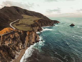 DCIBixby Creek Bridge Big Sur Aerial View Highway One California Coast Beach Sunset