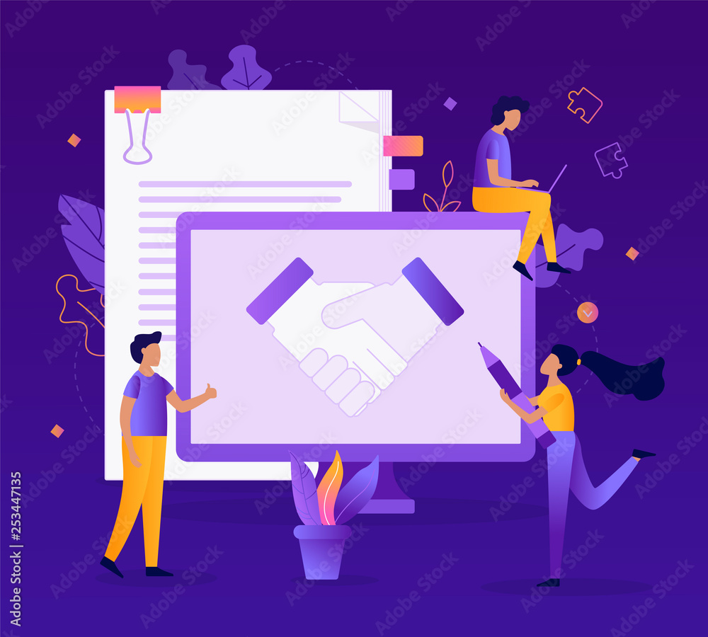 Wall mural the conclusion of the transaction for the development of the web site. handshake partners. flat vect