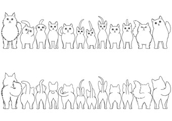 cats line art border set