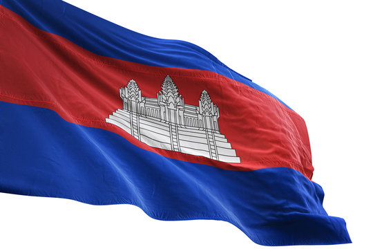 Cambodia flag waving isolated white background 3D illustration