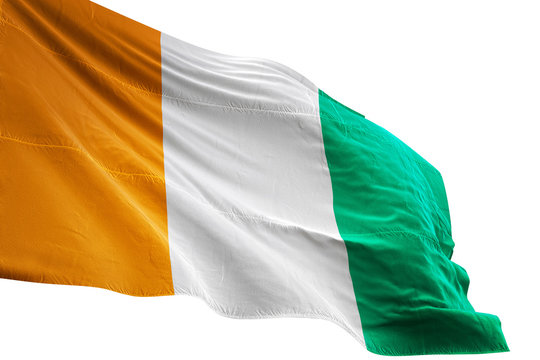 Cote d'Ivoire flag waving isolated white background 3D illustration