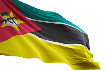 Mozambique flag waving isolated white background 3D illustration