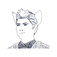 The silhouette of a woman head with cat ears. Outline sketch style