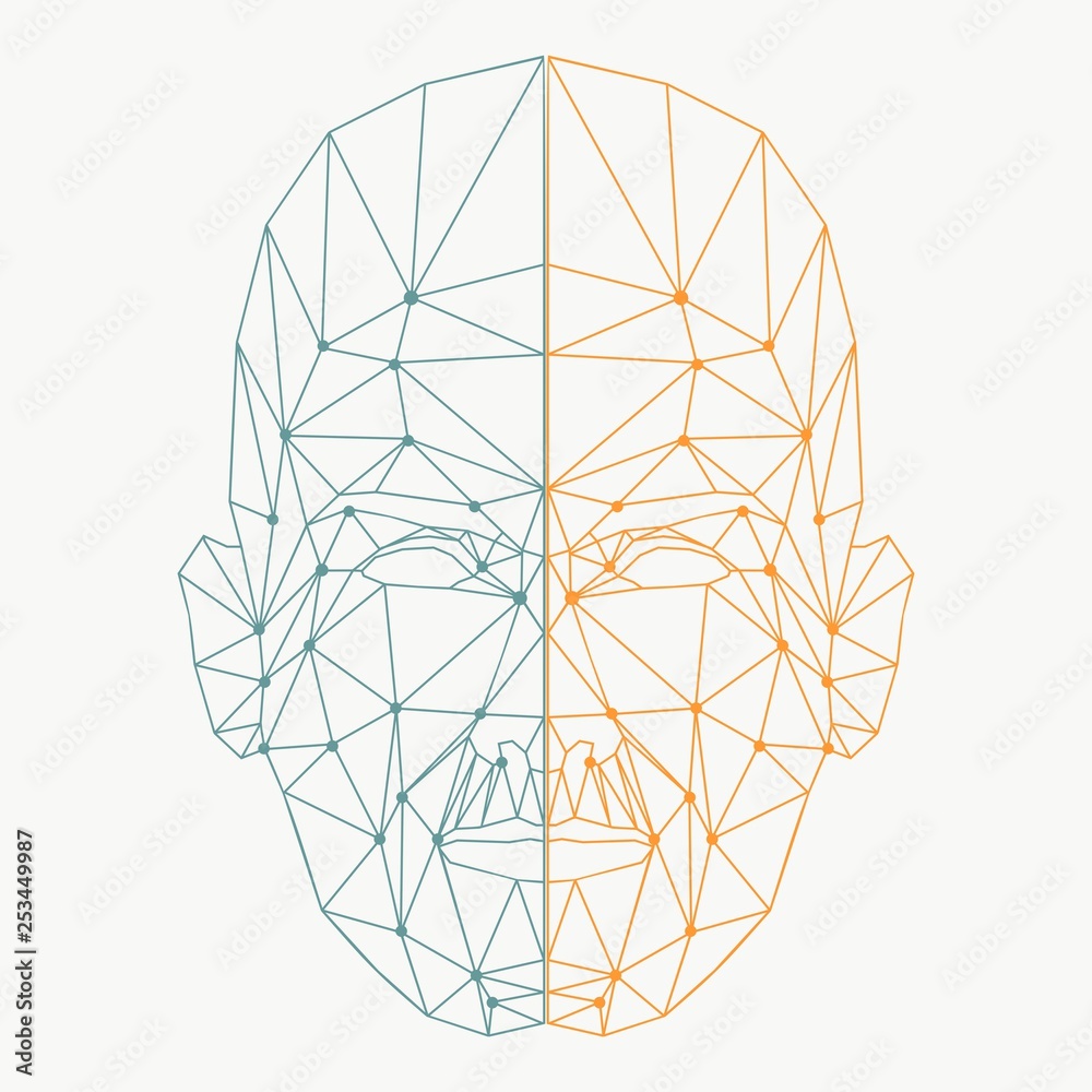 Wall mural human face low polygon. wireframe mash head shape consisting of connected dots and lines. abstract h