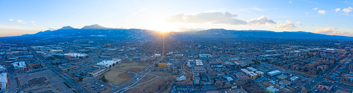 Boulder Colorado City Sunset Panoramic View Flatirons Mountain Landscape