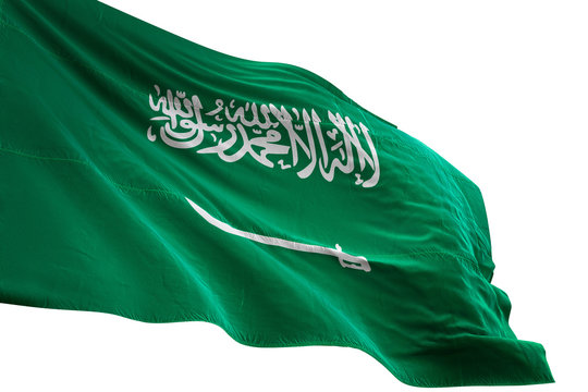 Saudi Arabia flag waving isolated white background 3D illustration