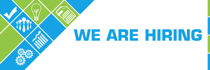 We Are Hiring Business Symbols Green Blue Left Triangles 