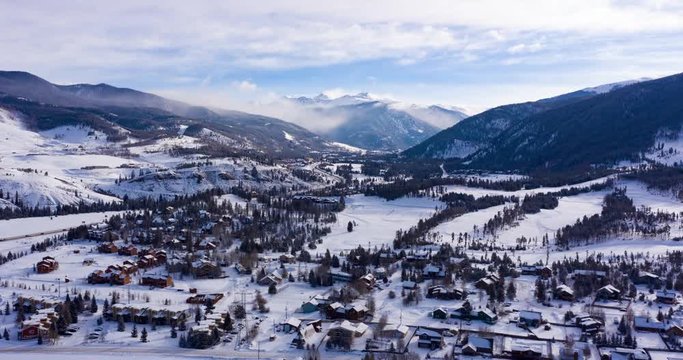Dillon Colorado Rocky Mountains Winter Morning Snowy Town Hyperlapse