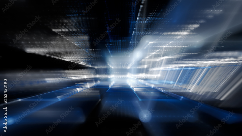 Fototapete abstract blue on black background element. fractal graphics 3d illustration. science or technology c