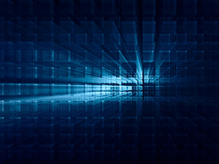 Abstract blue on black background element. Fractal graphics 3d illustration. Science or technology concept.