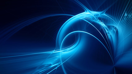 Abstract blue on black background texture. Dynamic curves ands blurs pattern. Detailed fractal graphics. Science and technology concept.